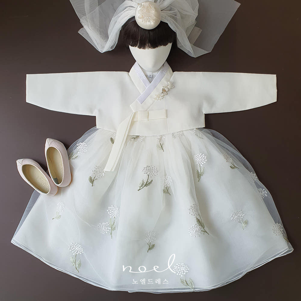 Ha-Eun Classic Hanbok in Ivory Floral - (100 Days to 8 Years)