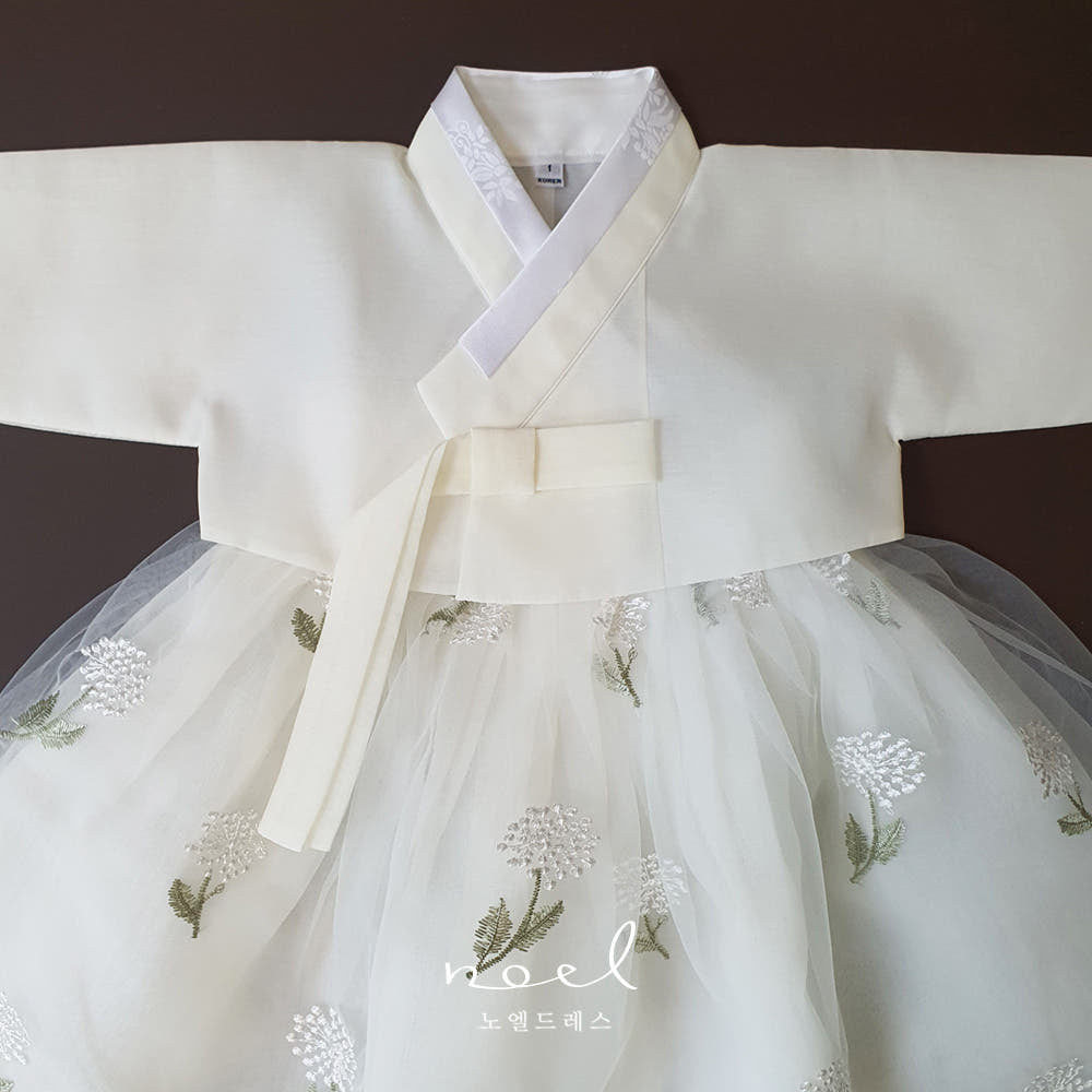 Ha-Eun Classic Hanbok in Ivory Floral - (100 Days to 8 Years)