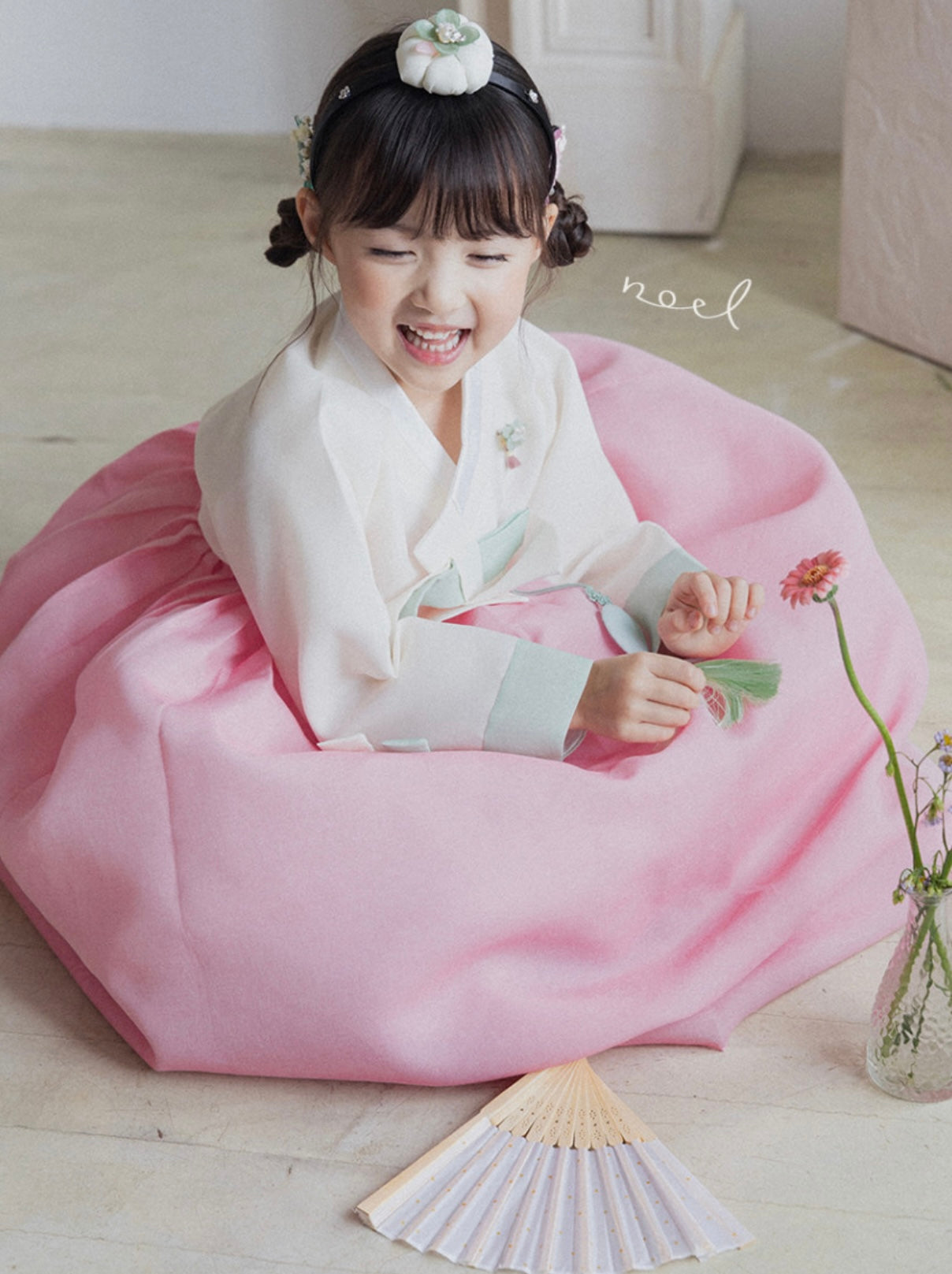 Hee-Sun Classic Hanbok in White/mint - (100 Days to 15 Years)
