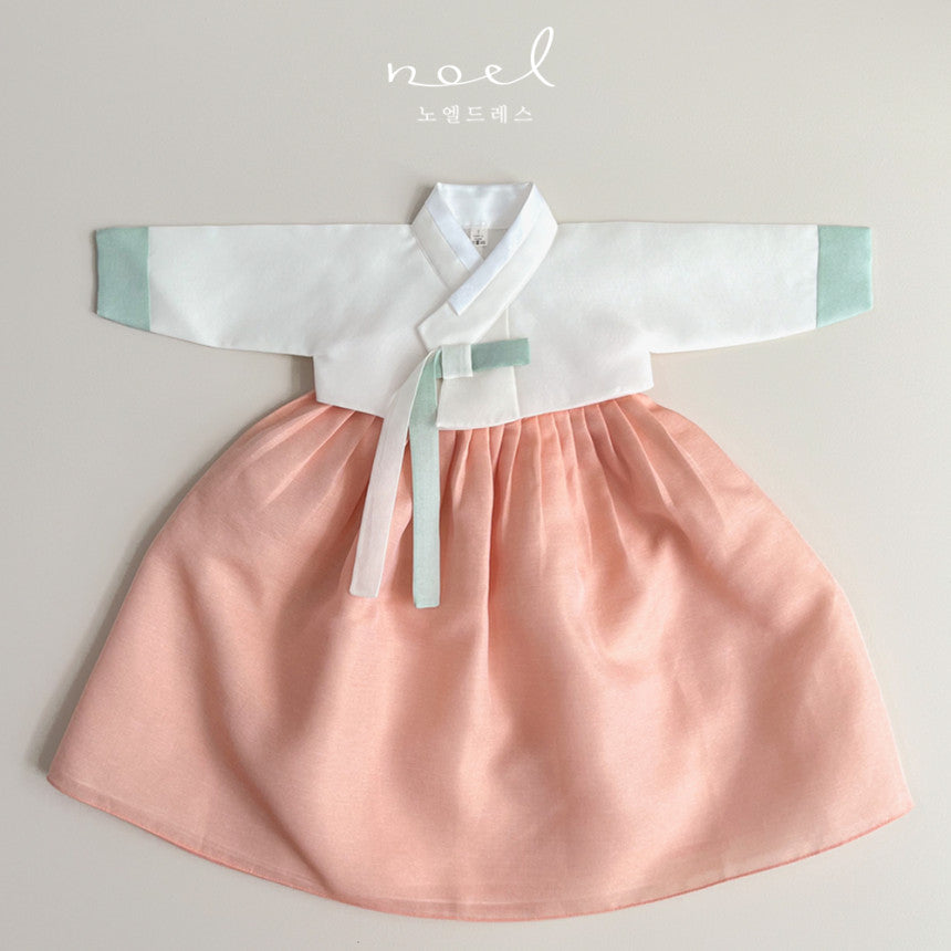 Hee-Sun Classic Hanbok in White/mint - (100 Days to 15 Years)