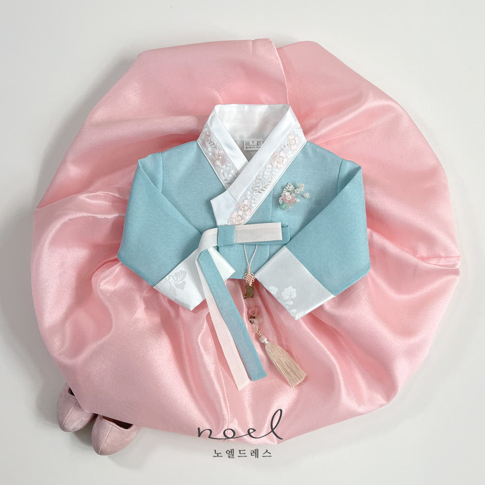 Kyung-Eun Classic Hanbok in Sky Blue/Pink - (100 Days to 10 Years)