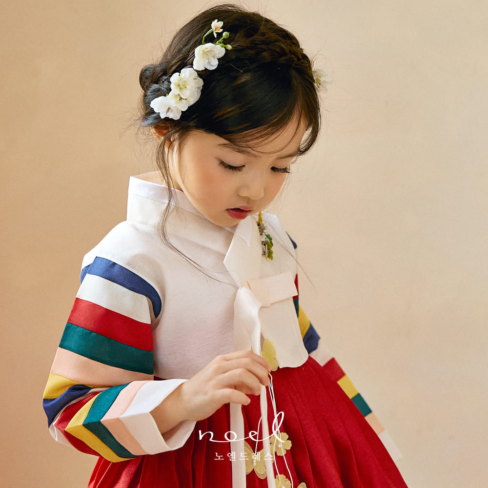 Na-Jung Classic Hanbok in White Multi/Red, Navy - (100 Days to 8 Years)
