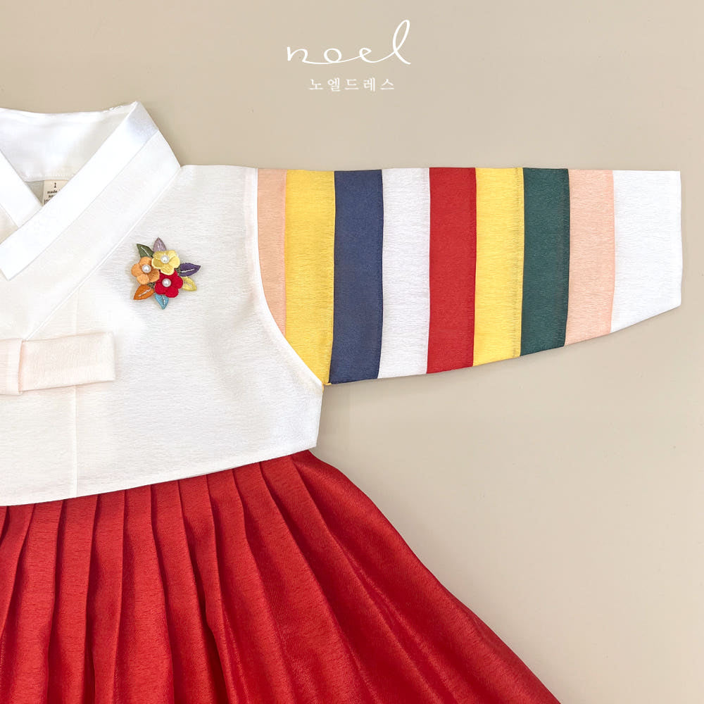 Na-Jung Classic Hanbok in White Multi/Red, Navy - (100 Days to 8 Years)