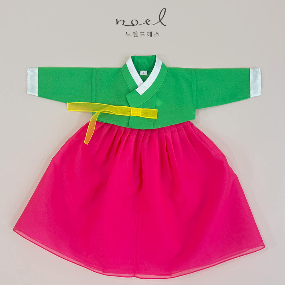 Ru-Mi Classic Hanbok in Green/Hot Pink - (100 Days to 10 Years)