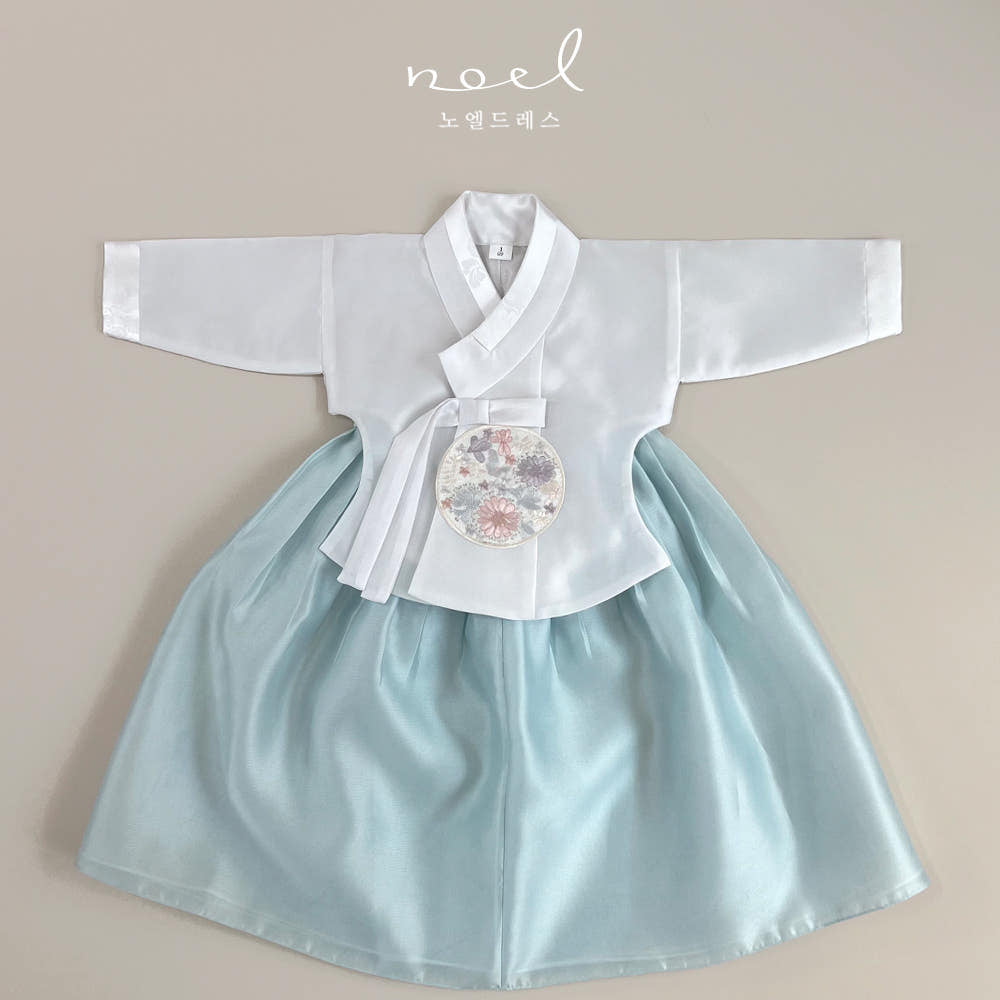 Se-Jin Dangui Hanbok in White/Mint - (100 Days to 1 Year)