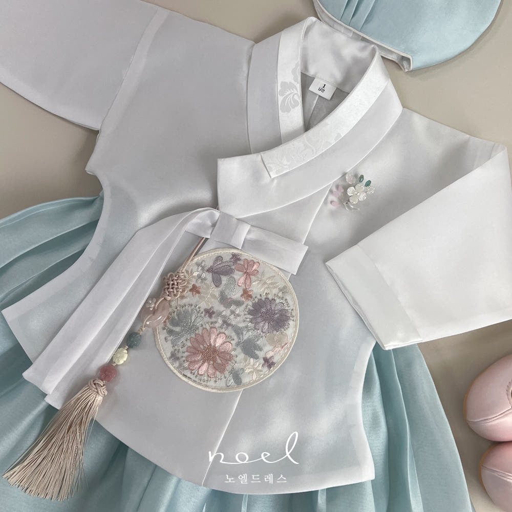 Se-Jin Dangui Hanbok in White/Mint - (100 Days to 1 Year)