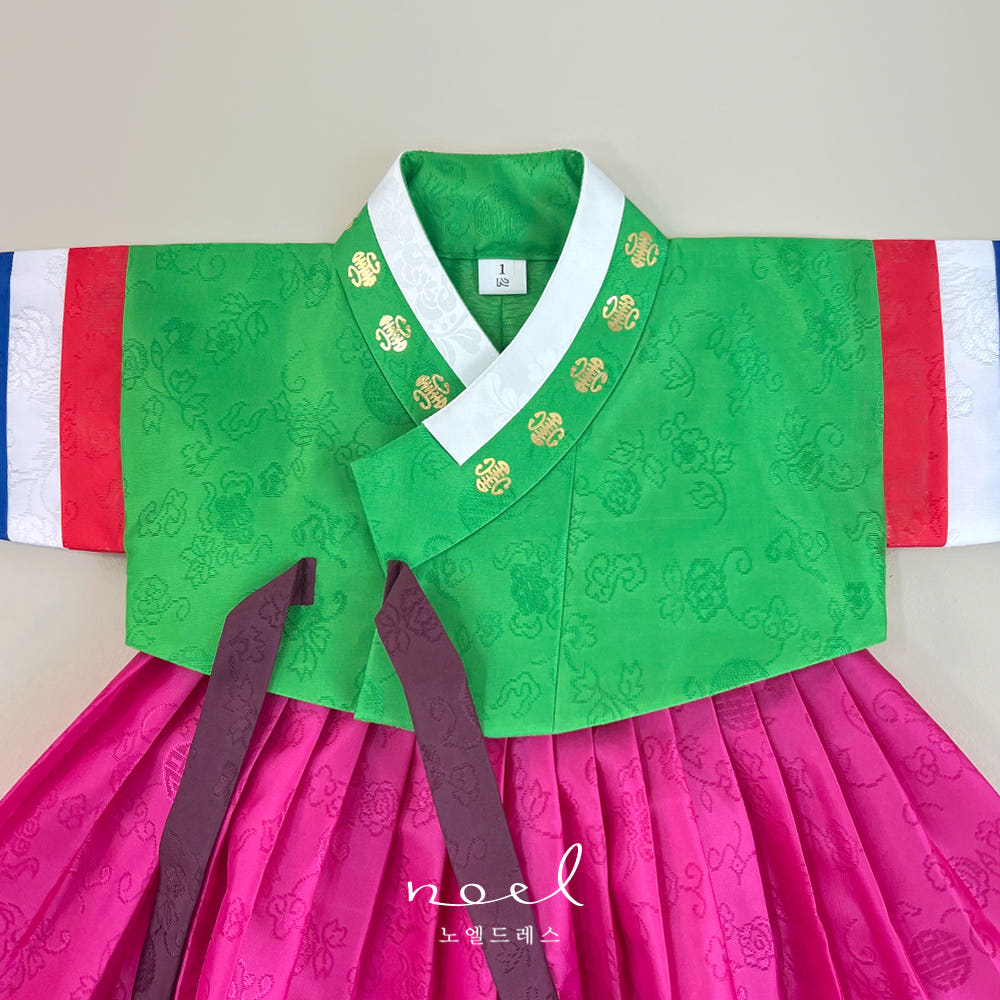 So-Jung Classic Hanbok in Green Multi/Pink - (100 Days to 1 Year)