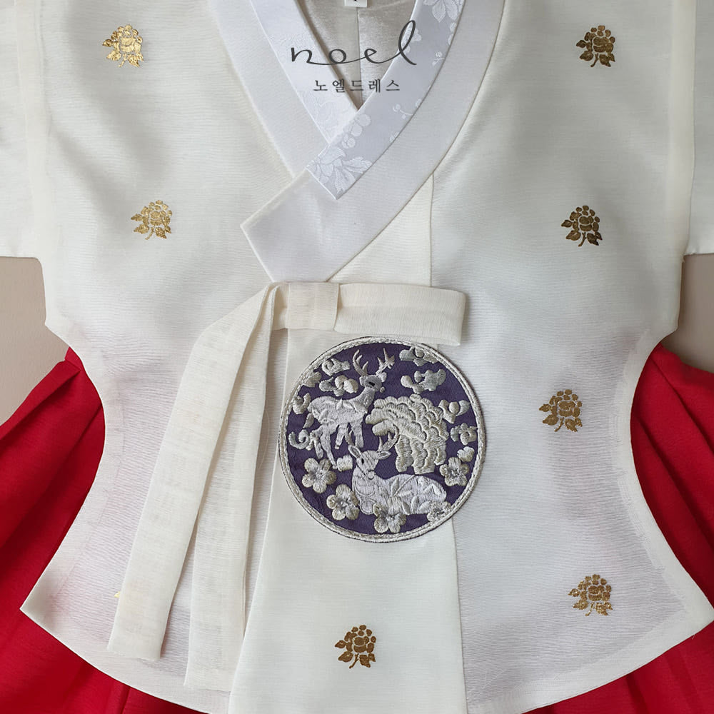 Suh-In Dangui Hanbok in White/Red - (100 Days to 13 Years)