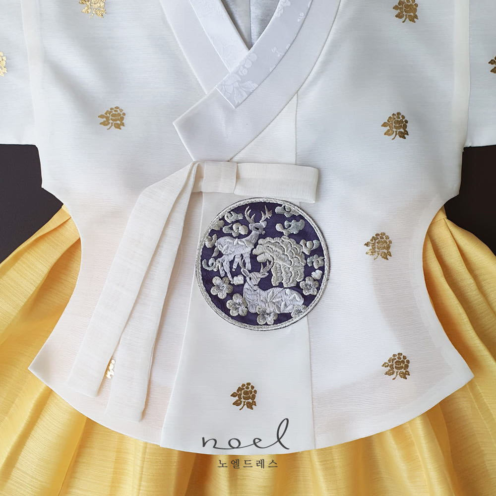 Suh-In Dangui Hanbok in White/Yellow - (100 Days to 13 Years)