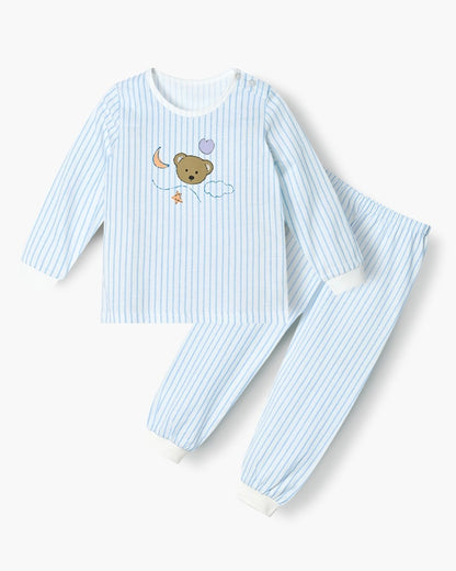 100% Cotton Pajama Set - Bear Stripes