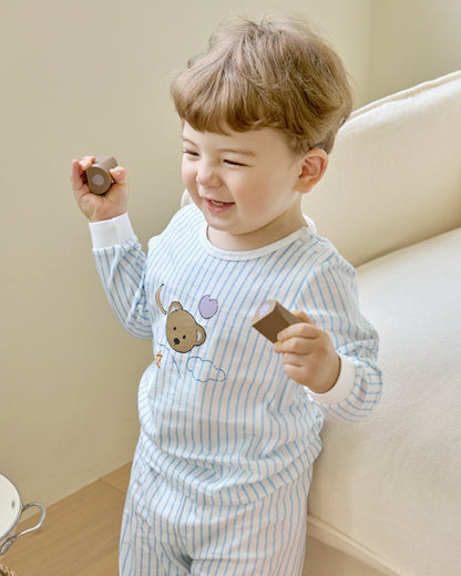 100% Cotton Pajama Set - Bear Stripes