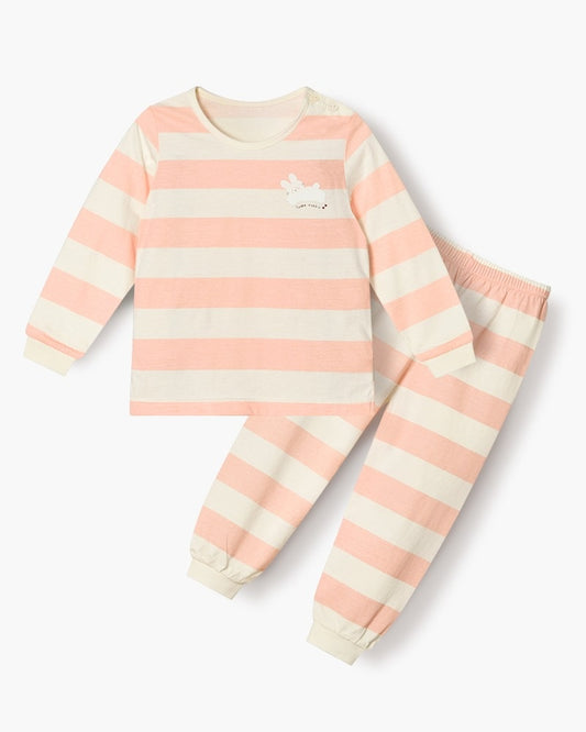100% Cotton Pajama Set - Bunny Stripes