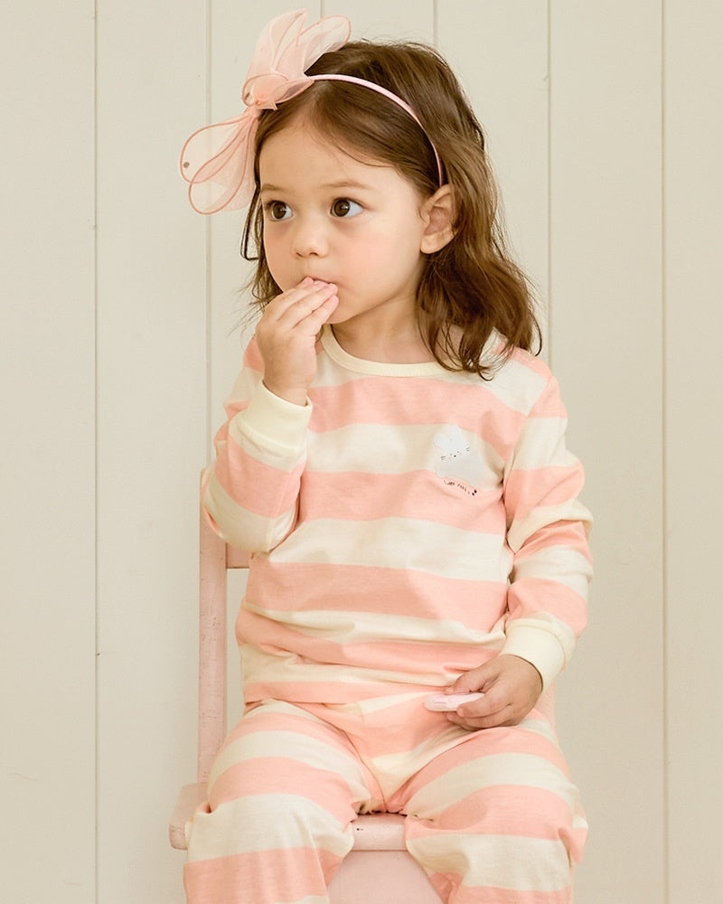100% Cotton Pajama Set - Bunny Stripes