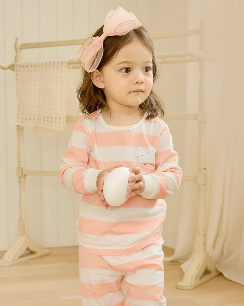 100% Cotton Pajama Set - Bunny Stripes