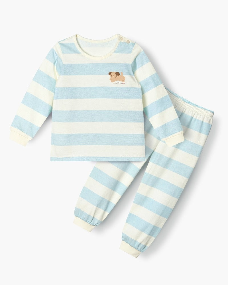 100% Cotton Pajama Set - Puppy Stripes