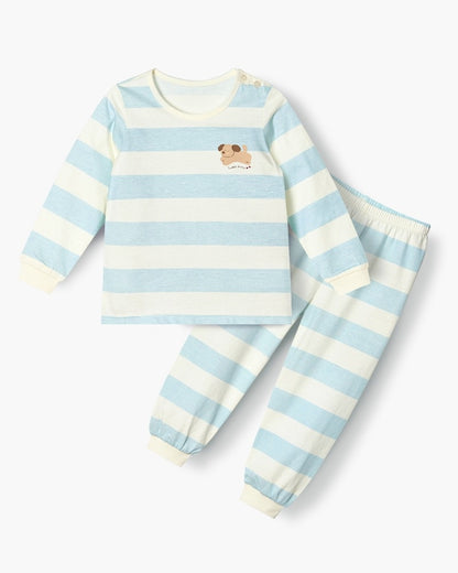 100% Cotton Pajama Set - Puppy Stripes
