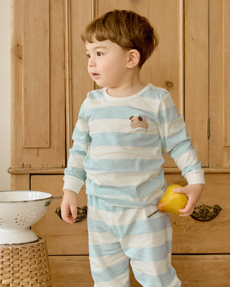 100% Cotton Pajama Set - Puppy Stripes