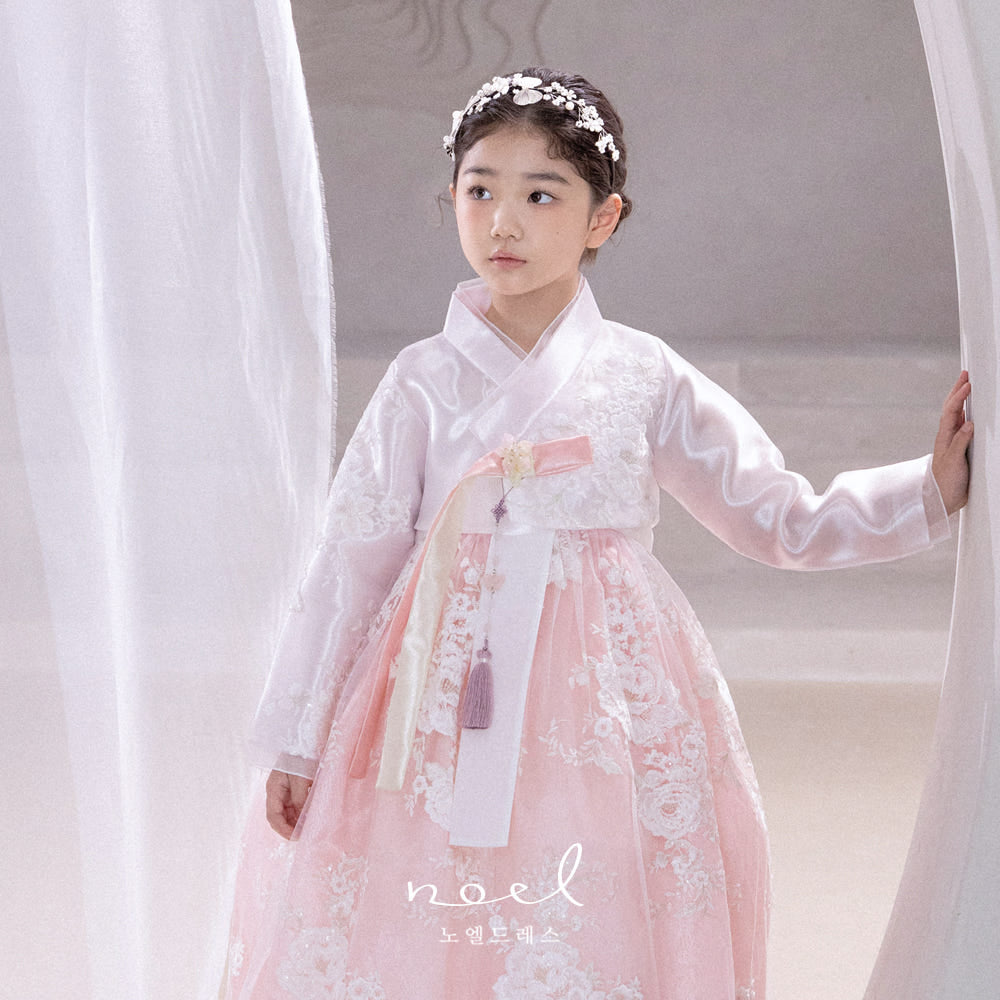 Ah-jin Lace Hanbok in White/Pink - (1 Year - 11 Years)