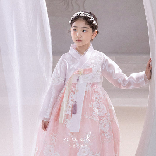 Ah-jin Lace Hanbok in White/Pink - (1 Year - 11 Years)