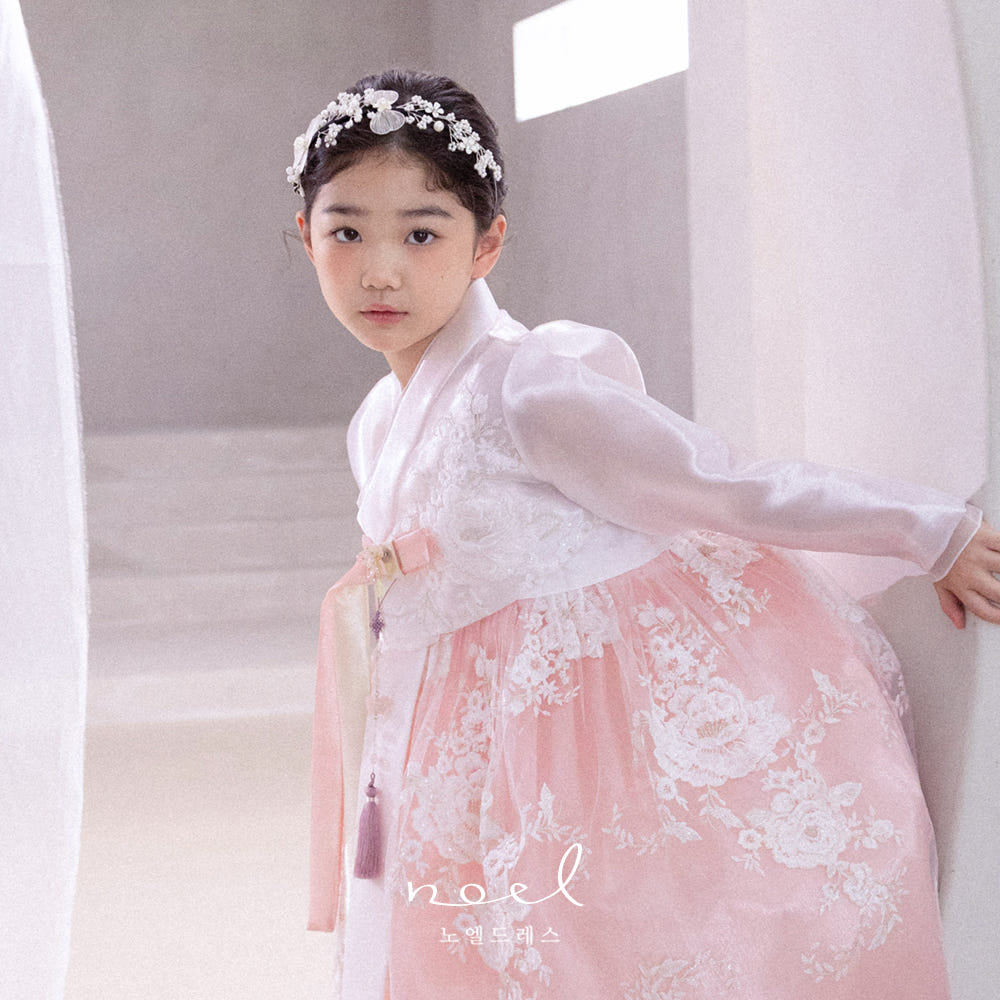 Ah-jin Lace Hanbok in White/Pink - (1 Year - 11 Years)