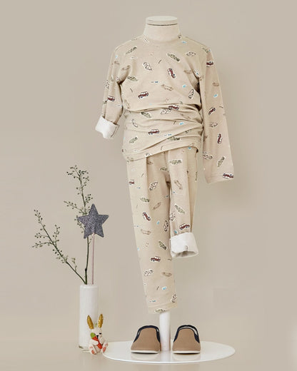 Cotton-Spandex Pajama Set - Beige Cars