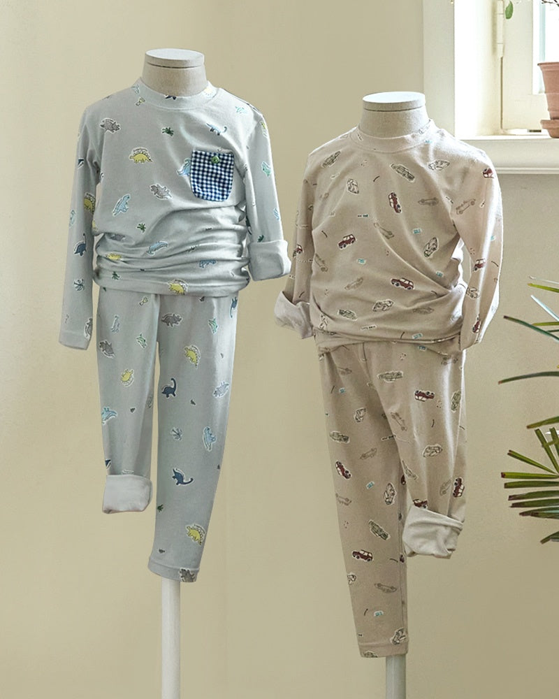 Cotton-Spandex Pajama Set - Beige Cars