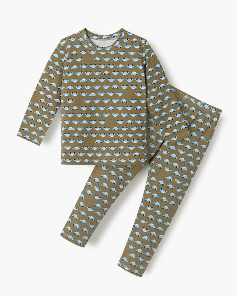 Cotton-Spandex Pajama Set - Brown Cars
