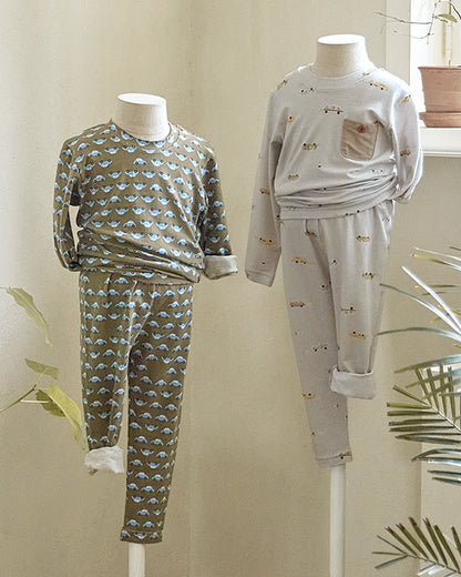 Cotton-Spandex Pajama Set - Brown Cars