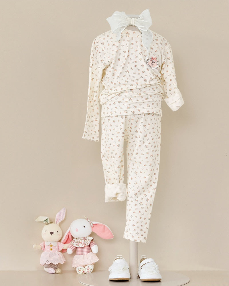 Cotton-Spandex Pajama Set - Cream Floral