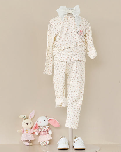Cotton-Spandex Pajama Set - Cream Floral