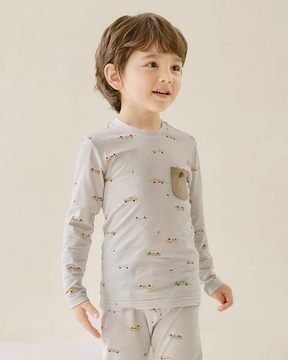 Cotton-Spandex Pajama Set - Grey Cars