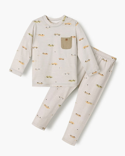 Cotton-Spandex Pajama Set - Grey Cars