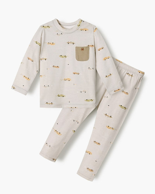 Cotton-Spandex Pajama Set - Grey Cars
