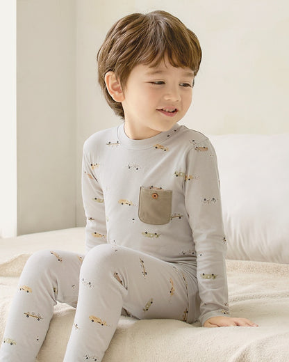 Cotton-Spandex Pajama Set - Grey Cars