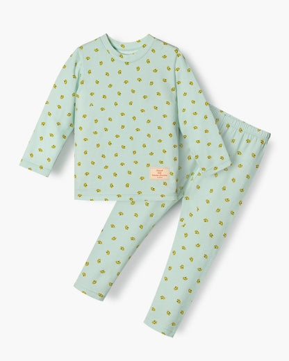 Cotton-Spandex Pajama Set - Mint Floral