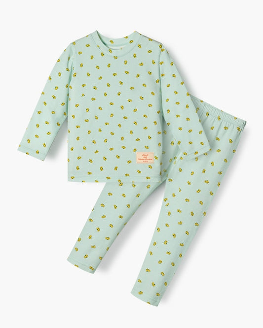 Cotton-Spandex Pajama Set - Mint Floral
