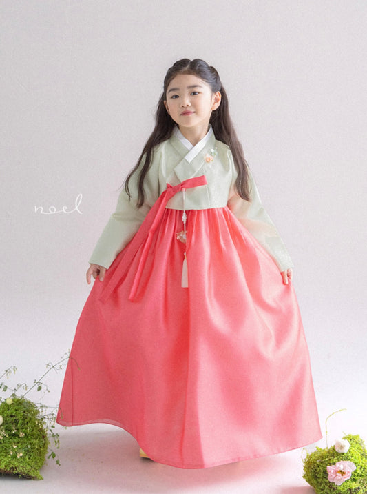 Da-In Classic Hanbok in Light Green/Scarlet