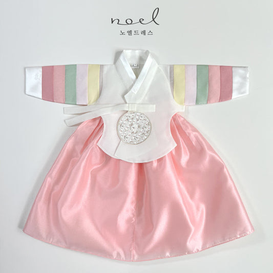 Da-Hyun Dangui Hanbok in White Multi/Pink - (100 Days to 10 Years)