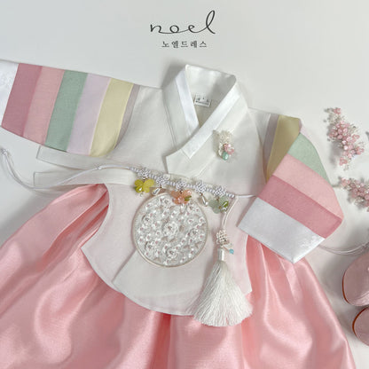 Da-Hyun Dangui Hanbok in White Multi/Pink - (100 Days to 10 Years)