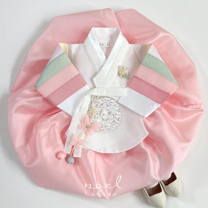 Da-Hyun Dangui Hanbok in White Multi/Pink - (100 Days to 10 Years)