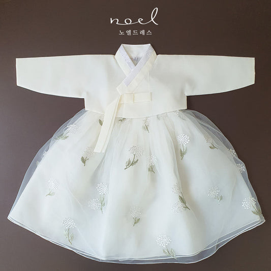 Ha-Eun Classic Hanbok in Ivory Floral - (100 Days to 8 Years)