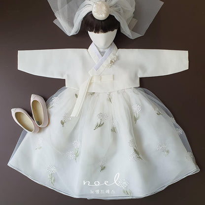 Ha-Eun Classic Hanbok in Ivory Floral - (100 Days to 8 Years)