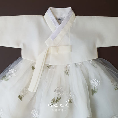 Ha-Eun Classic Hanbok in Ivory Floral - (100 Days to 8 Years)
