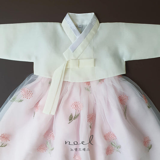 Ha-Eun Classic Hanbok in White/Pink Floral - (100 Days to 8 Years)