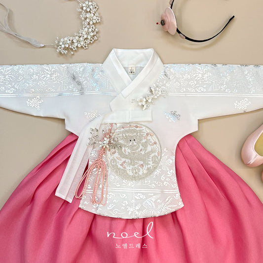 Hye-bin Hanbok in White Floral/Pink