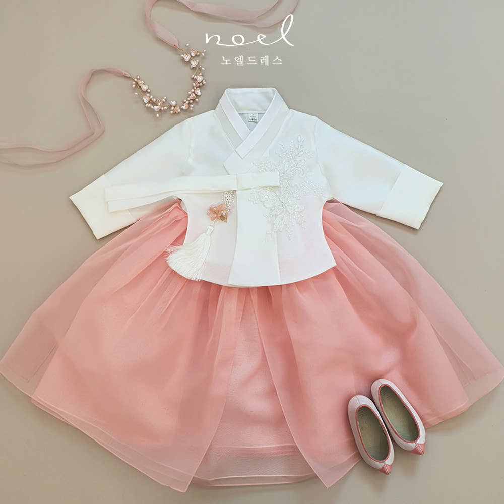Hye-rin Hanbok in White/Coral - (1 Year - 8 Years)