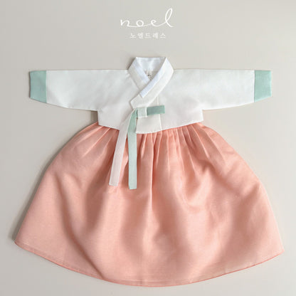 Hee-Sun Classic Hanbok in White/mint - (100 Days to 15 Years)