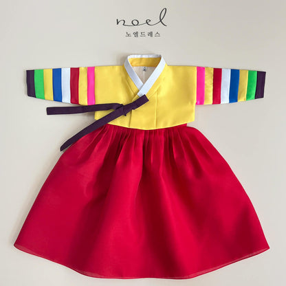 Jun-Kyung Classic Hanbok in Yellow Multi/Yellow, Green, Red - (100 Days to 1 Year)