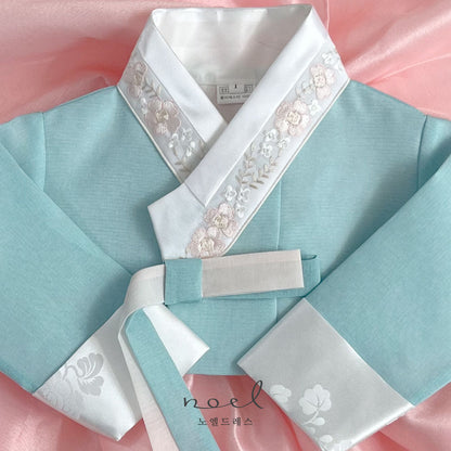Kyung-Eun Classic Hanbok in Sky Blue/Pink - (100 Days to 10 Years)
