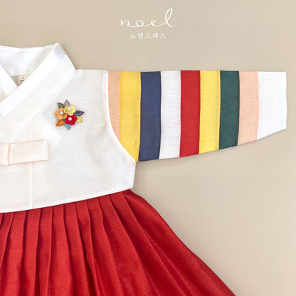 Na-Jung Classic Hanbok in White Multi/Red, Navy - (100 Days to 8 Years)